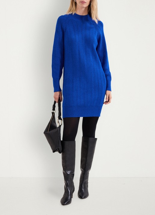 Phase Eight Eleana grofgebreide midi trui-jurk met vleermuismouw - voorkant 2 donkerblauw