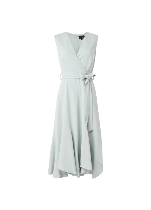 Phase Eight Elena midi jurk met overslag en strikceintuur - voorkant 2 lichtgroen