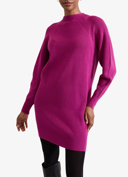 Phase Eight Eliana mini grofgebreide trui-jurk - voorkant 3 donkerroze