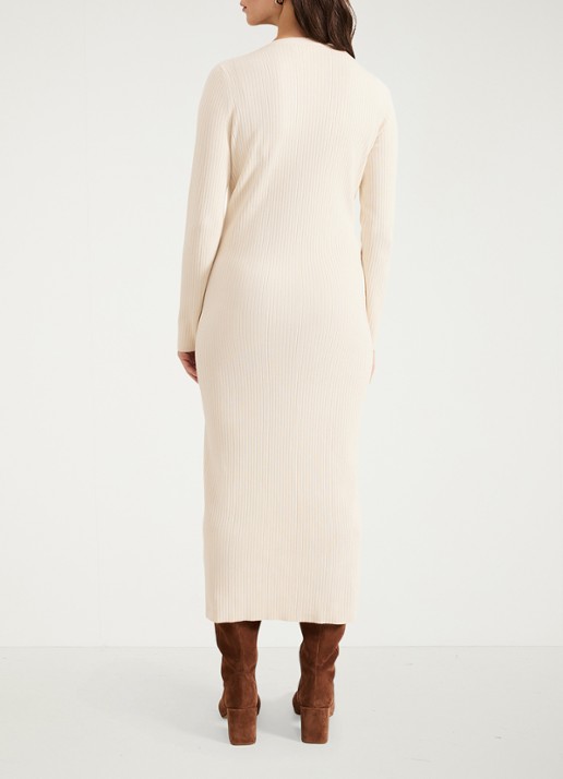 Phase Eight Ella fijngebreide midi jurk met split - achterkant beige