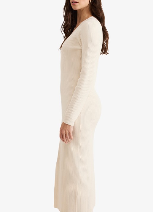 Phase Eight Ella fijngebreide midi jurk met split - detail 6 beige