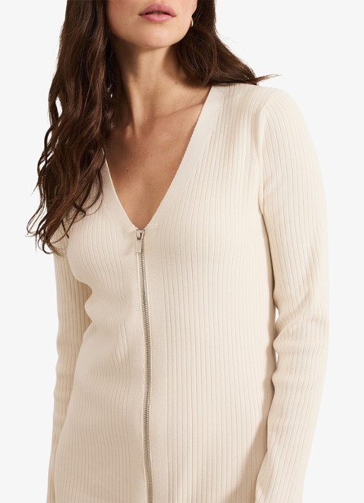 Phase Eight Ella fijngebreide midi jurk met split - detail 8 beige