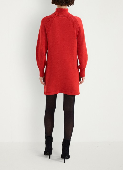 Phase Eight Ellie fijngebreide mini jurk met col  - achterkant oranjerood