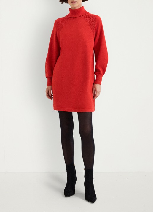Phase Eight Ellie fijngebreide mini jurk met col  - voorkant 8 oranjerood