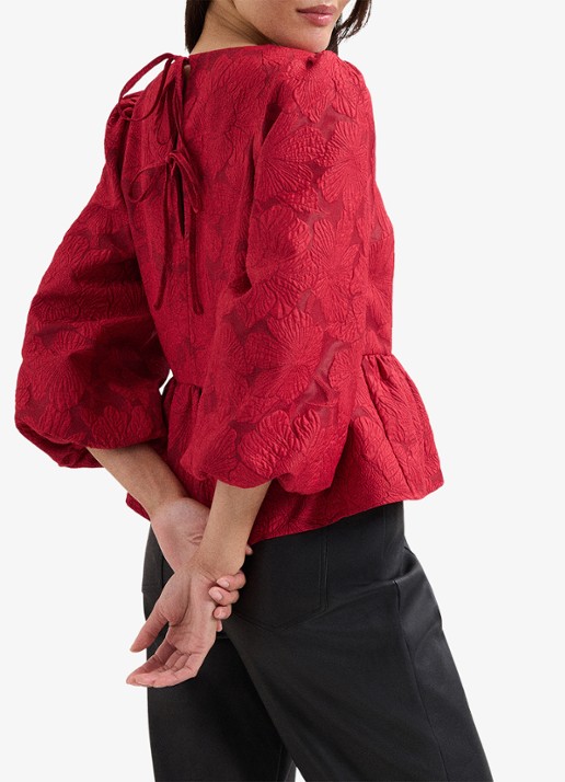 Phase Eight Ellis top met bloemenprint - achterkant 3 donkerrood