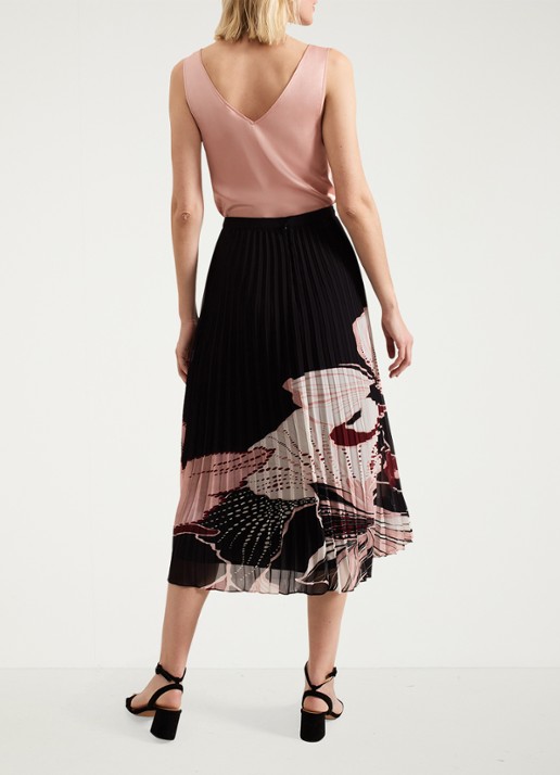 Phase Eight Elmina midi rok met bladprint en plissé  - achterkant 3 zwart