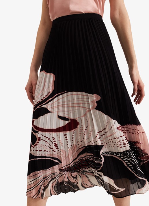 Phase Eight Elmina midi rok met bladprint en plissé  - detail 5 zwart