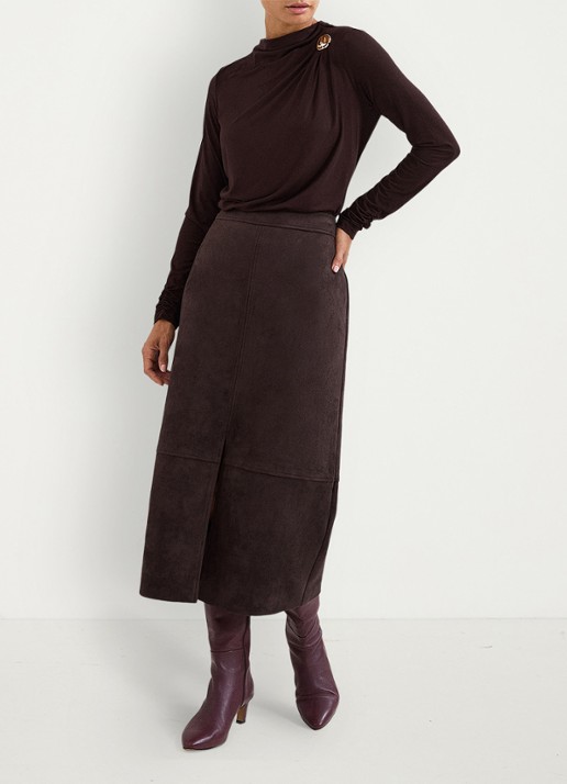 Phase Eight Elodie midi rok met split - voorkant 8 bruin