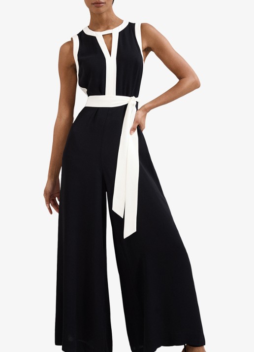 Phase Eight Elowen wide fit jumpsuit net strikceintuur - detail 3 zwart