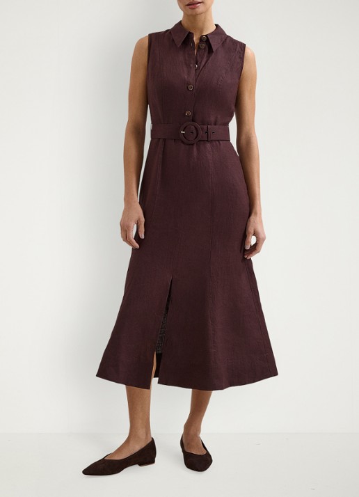 Phase Eight Elspeth midi jurk met ceintuur - voorkant 4 chocoladebruin