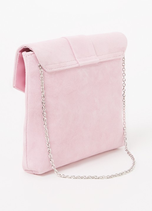 Phase Eight Embellished clutch van suède met strass - achterkant 4 lichtroze
