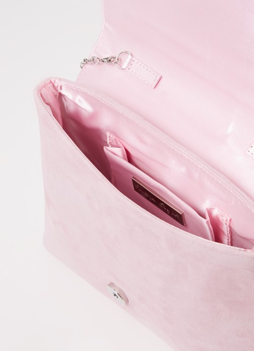 Phase Eight Embellished clutch van suède met strass - detail lichtroze