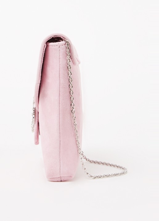 Phase Eight Embellished clutch van suède met strass - detail 2 lichtroze