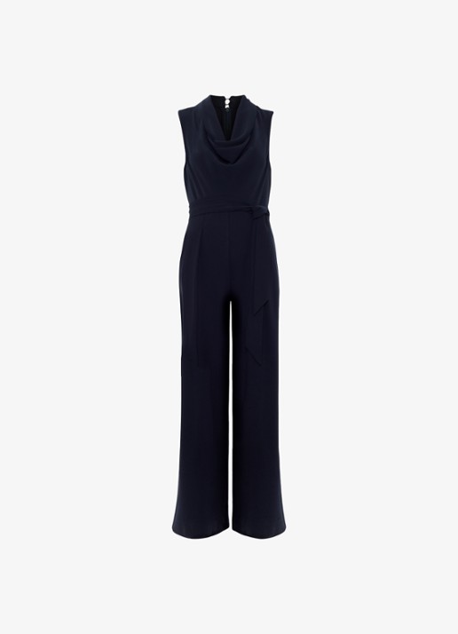 Phase Eight Emry wide fit jumpsuit met strikceintuur - voorkant 6 donkerblauw