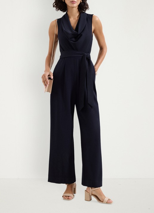 Phase Eight Emry wide fit jumpsuit met strikceintuur - voorkant 7 donkerblauw