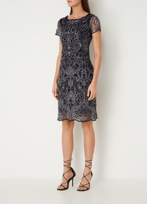 Phase Eight Esme Emb Dress Navy/Ivory 08 - voorkant 4 donkerblauw