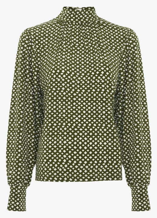Phase Eight Esme top met grafische print - voorkant olijfgroen