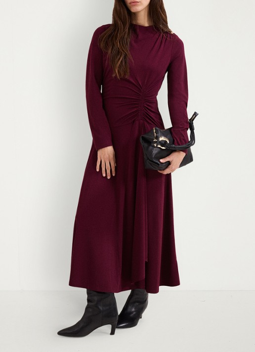 Phase Eight Eugenia midi jurk met plooien  - voorkant 2 burgundy