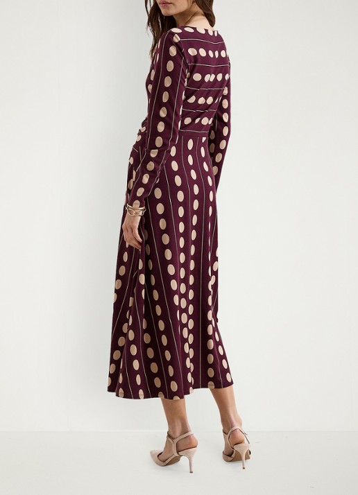Phase Eight Eugenie maxi jurk met stippenprint - achterkant 6 bordeauxrood