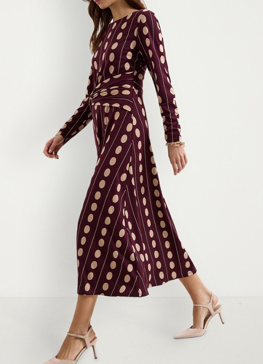 Phase Eight Eugenie maxi jurk met stippenprint - detail 4 bordeauxrood