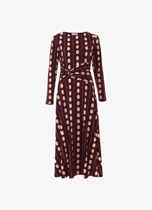 Phase Eight Eugenie maxi jurk met stippenprint - voorkant 7 bordeauxrood