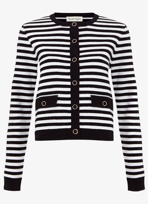 Phase Eight Evie fijngebreid vest in wolblend met streepprint - voorkant zwart