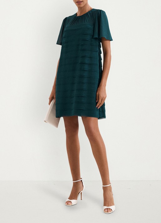 Phase Eight Fallon mini jurk met plooien - voorkant 2 zeegroen