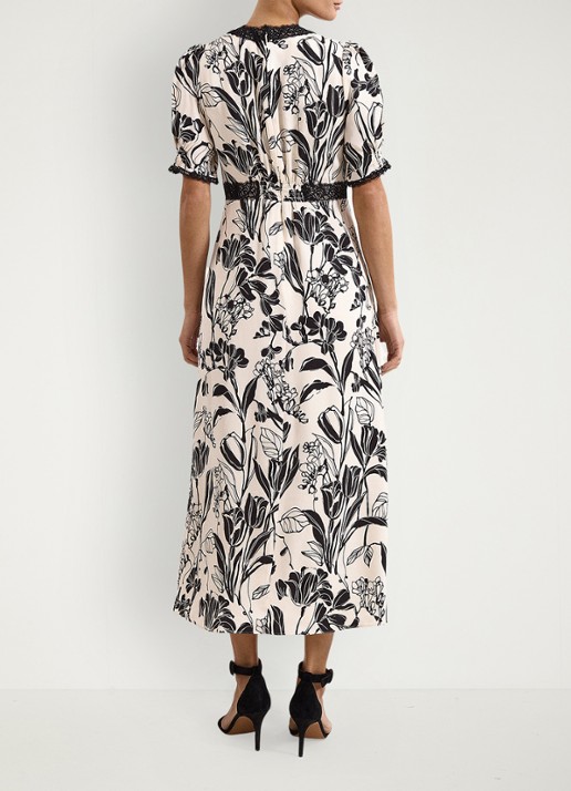 Phase Eight Feyre midi jurk van satijn met bloemenprint - achterkant donkerblauw