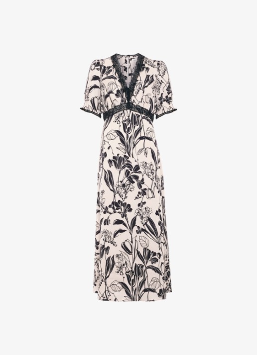 Phase Eight Feyre midi jurk van satijn met bloemenprint - voorkant 2 donkerblauw
