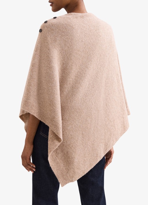 Phase Eight Fijngebreide poncho met knoopdetail - achterkant camel