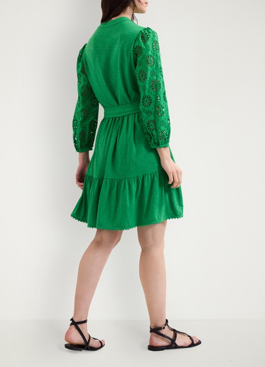 Phase Eight Florie mini jurk met strikceintuur en opengewerkt dessin - achterkant 5 green