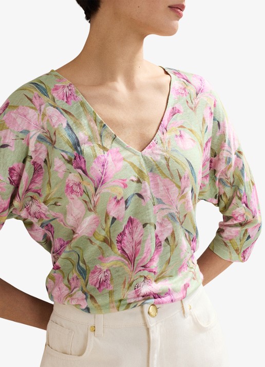 Phase Eight Flossie top van linnen met bloemenprint - detail 5 lindegroen