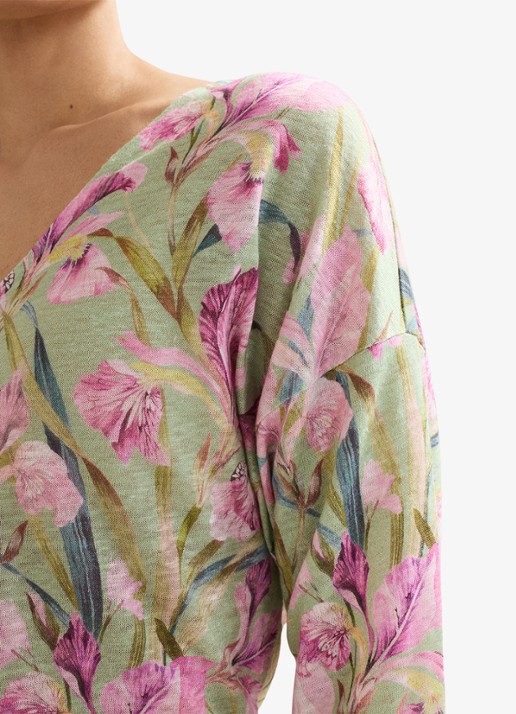 Phase Eight Flossie top van linnen met bloemenprint - detail 6 lindegroen