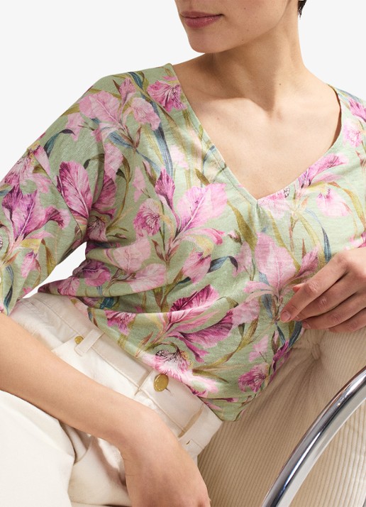 Phase Eight Flossie top van linnen met bloemenprint - detail 7 lindegroen