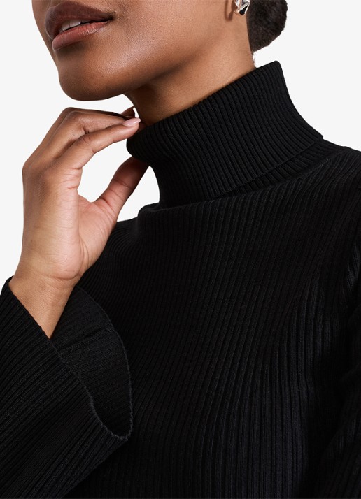 Phase Eight Fran ribgebreide coltrui met stretch - detail 6 zwart