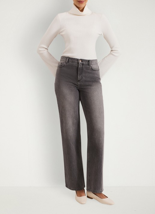 Phase Eight Frankie hiigh waist straight leg jeans met steekzakken - voorkant 8 donkergrijs