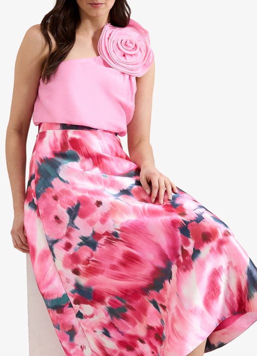Phase Eight Freyja midi rok met bloemenprint - detail 4 roze