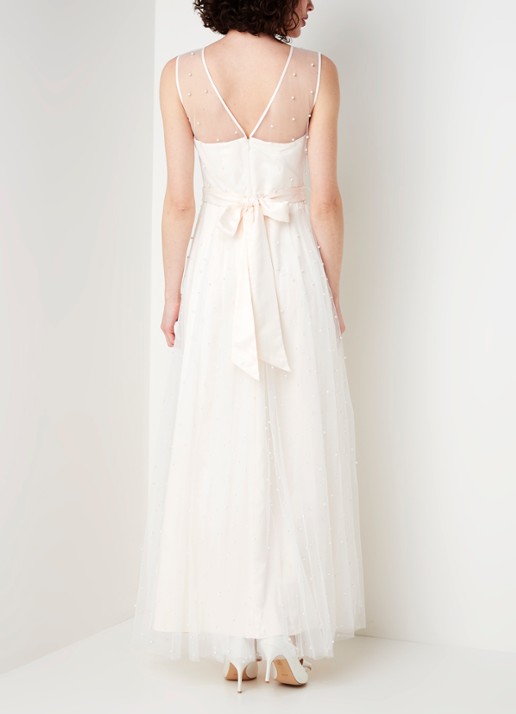 Phase Eight Genova maxi jurk met tule en imitatieparels - achterkant perzikroze