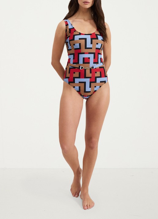 Phase Eight Geo badpak met grafische print - voorkant 6 donkerblauw
