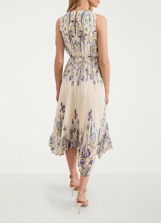 Phase Eight Georgiana mouwloze midi jurk met bloemenprint en plissé - achterkant creme