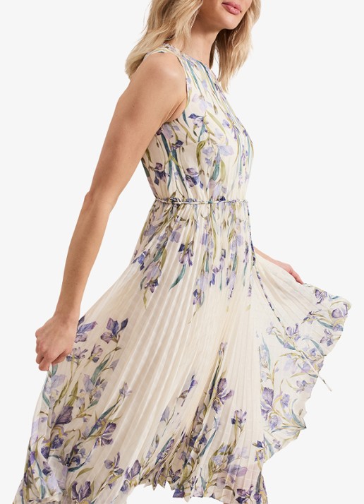 Phase Eight Georgiana mouwloze midi jurk met bloemenprint en plissé - detail 7 creme