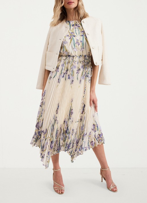 Phase Eight Georgiana mouwloze midi jurk met bloemenprint en plissé - detail 8 creme