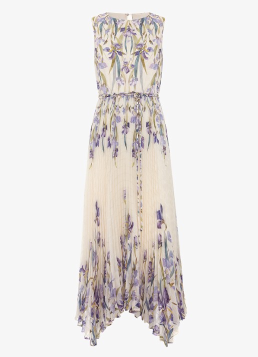 Phase Eight Georgiana mouwloze midi jurk met bloemenprint en plissé - voorkant 2 creme