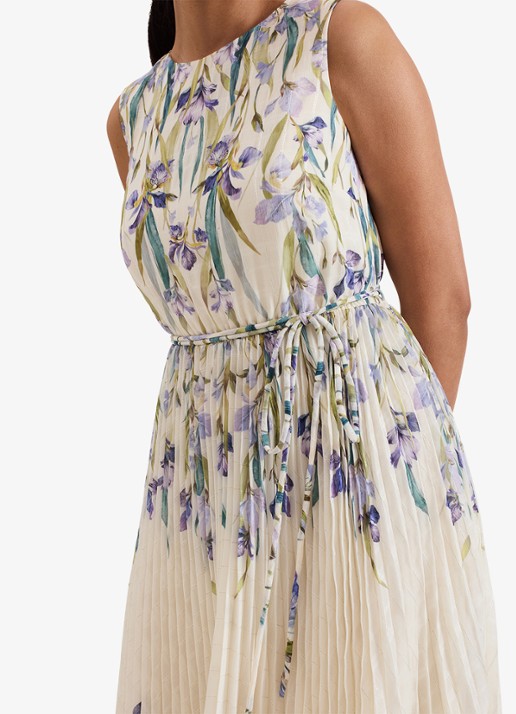 Phase Eight Georgiana mouwloze midi jurk met bloemenprint en plissé - detail 5 creme