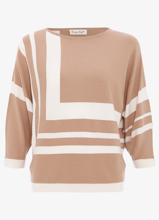 Phase Eight Geri fijngebreide trui met print - voorkant 6 camel