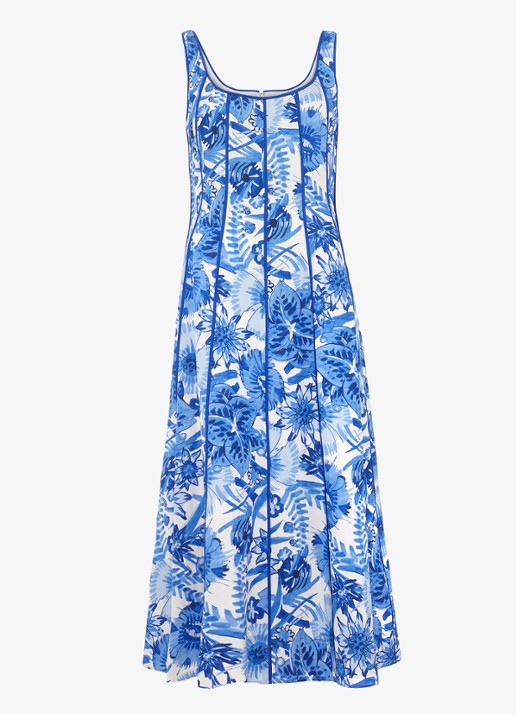 Phase Eight Goldie mouwloze midi jurk met bloemenprint - voorkant blauw