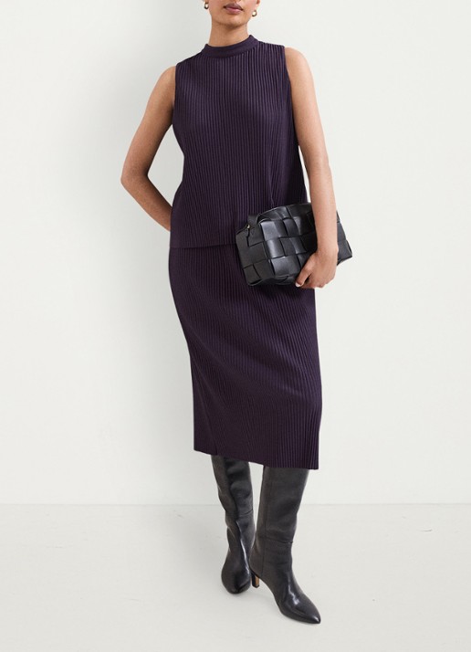 Phase Eight Gracie midi jurk met textuur 2-delig - voorkant 3 paars