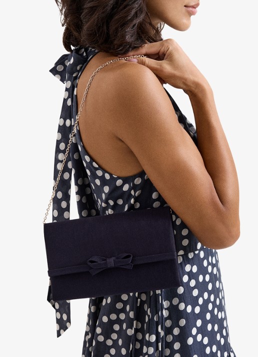 Phase Eight Grosgrain clutch met strikdetail  - voorkant 5 donkerblauw