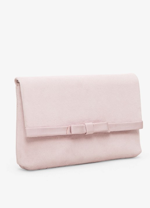Phase Eight Grosgrain clutch van suède  - detail lichtroze