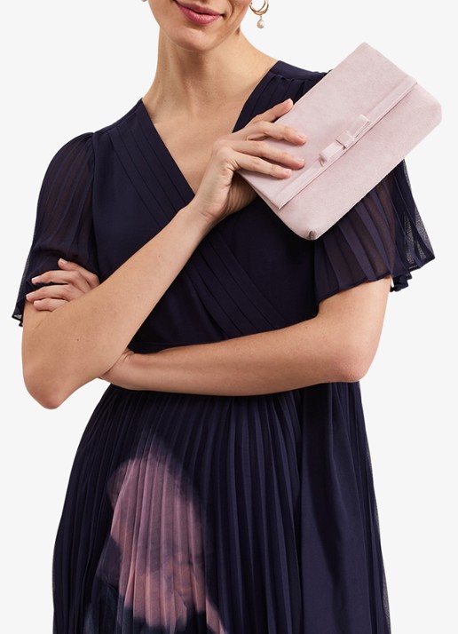 Phase Eight Grosgrain clutch van suède  - voorkant 6 lichtroze